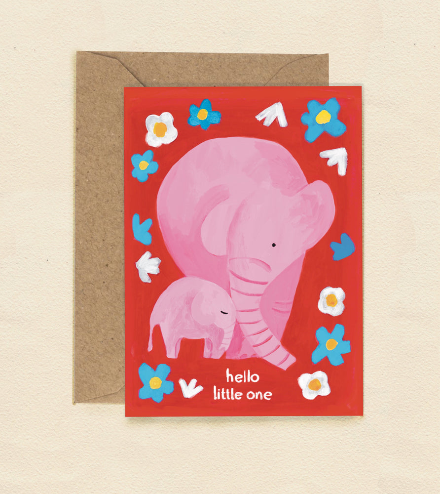 Hello Little One - Elephants Greetings Card